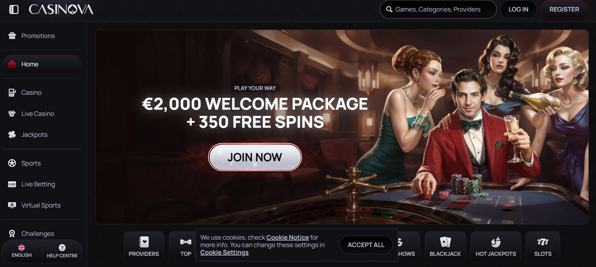 Casinova casino main page