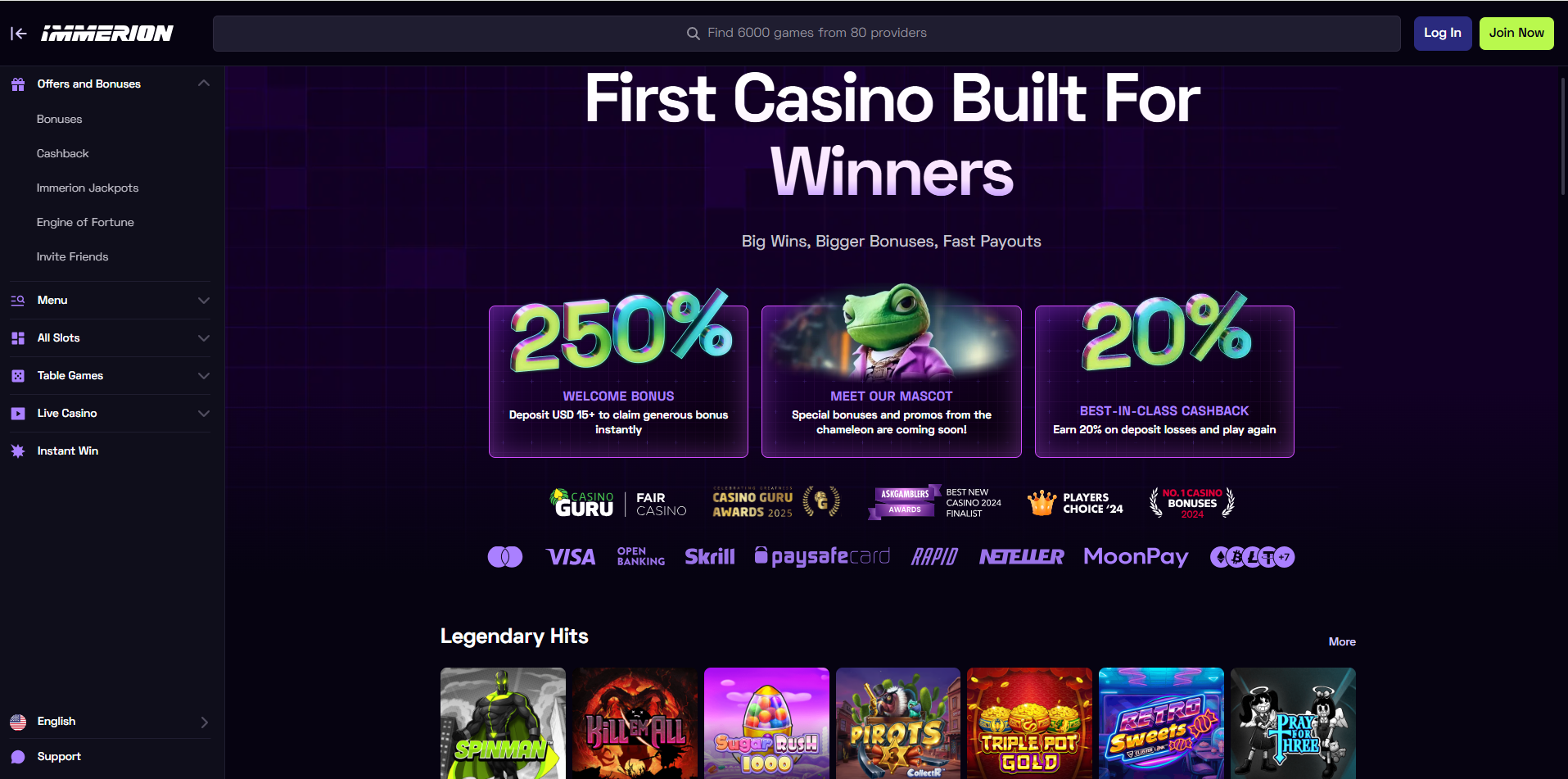 Immerion Casino Main Page