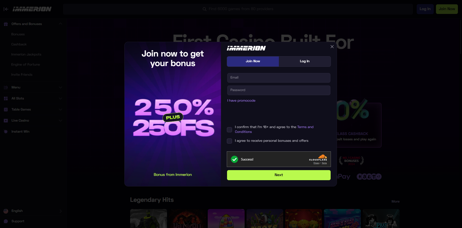 Immerion Casino Registration Form