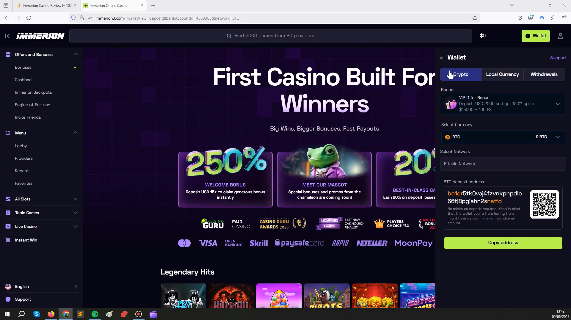Immerion Casino Crypto Deposit