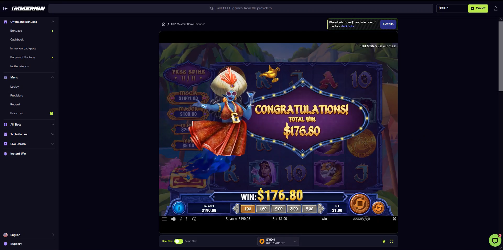 1001 Mystery Genie Fortunes Free Spins Total Win