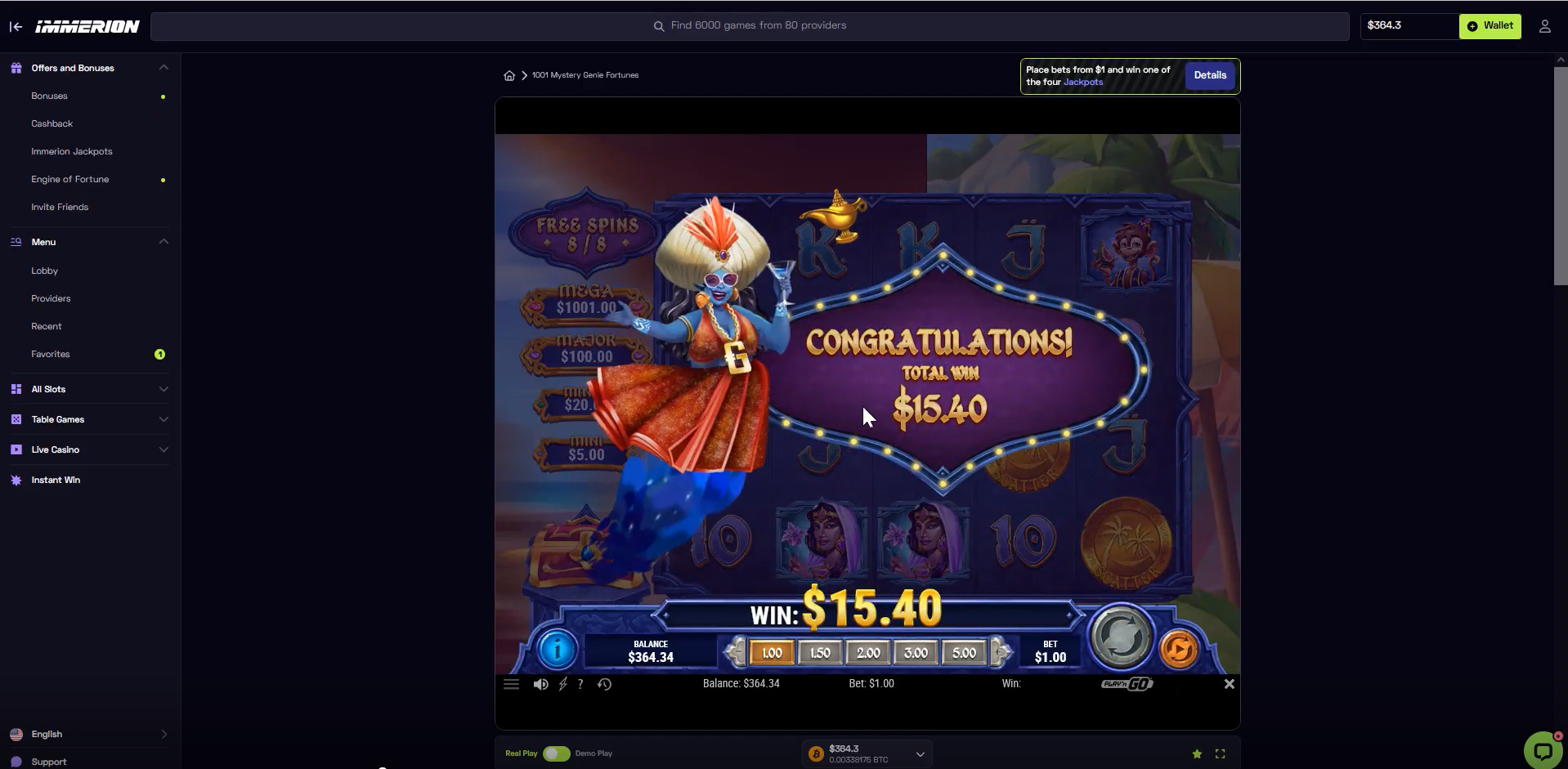 1001 Mystery Genie Fortunes Free Spins 15.40 Total