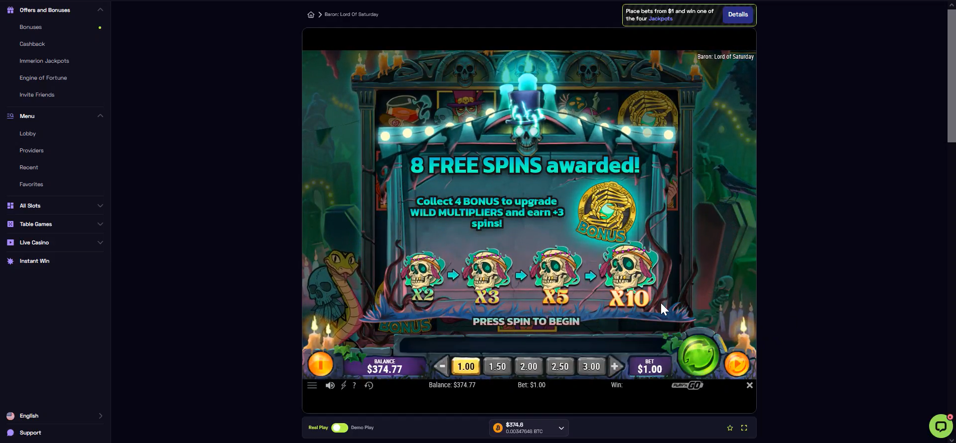 Baron Lord of Saturday Free Spins Trigger