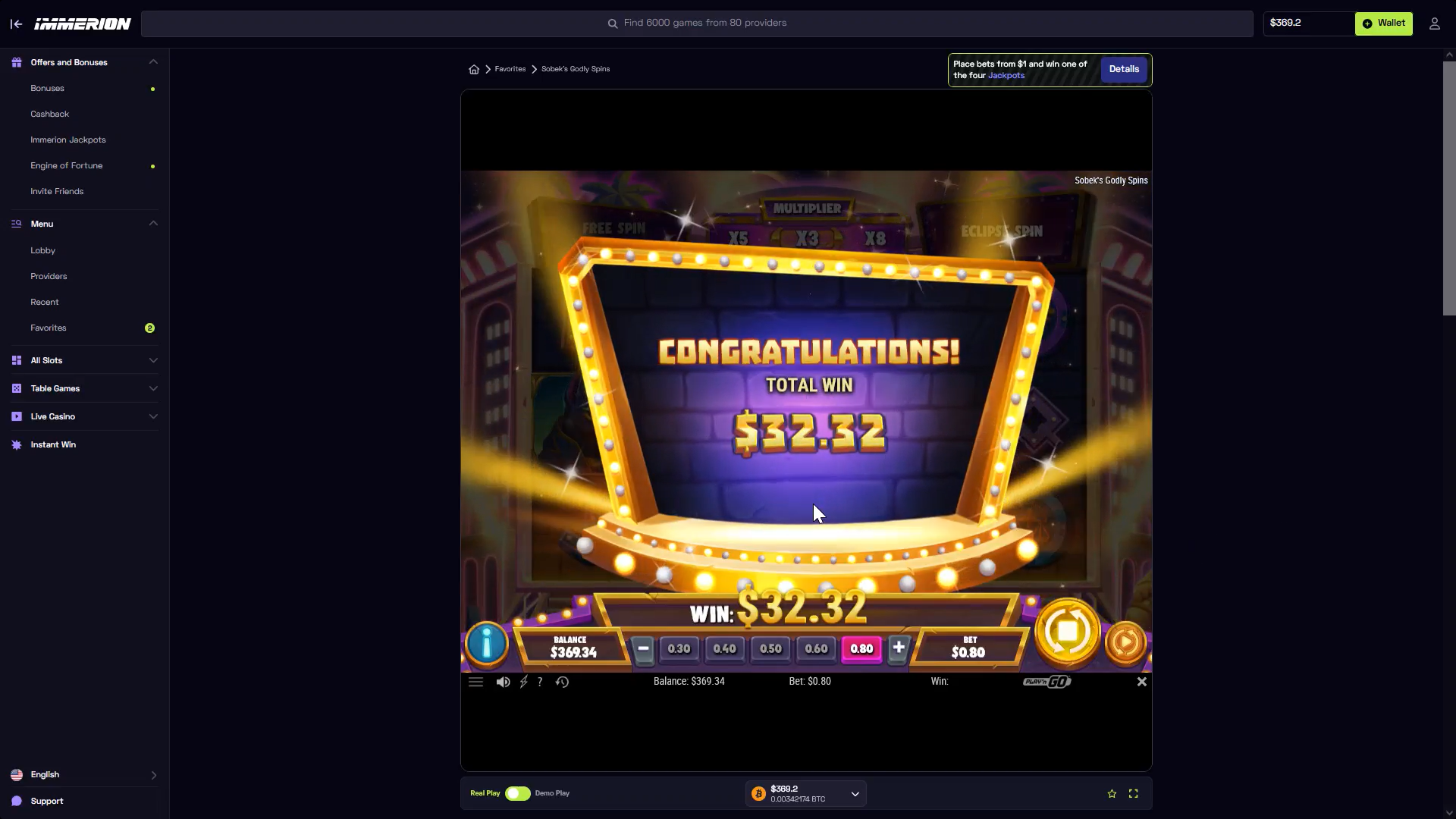 Sobek's Godly Spins Free Spins Total Win