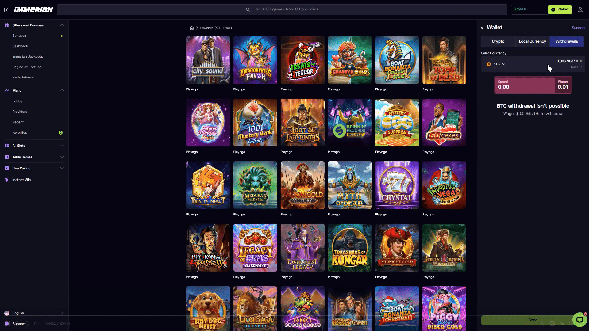 Wager Remaining for Withdrawal