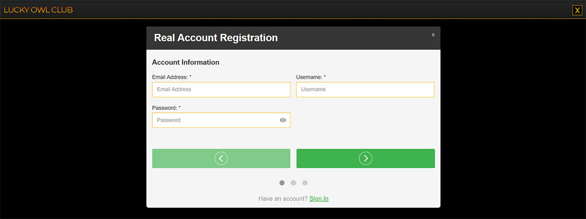 Lucky-Owl-Club-Casino-regsitration-form
