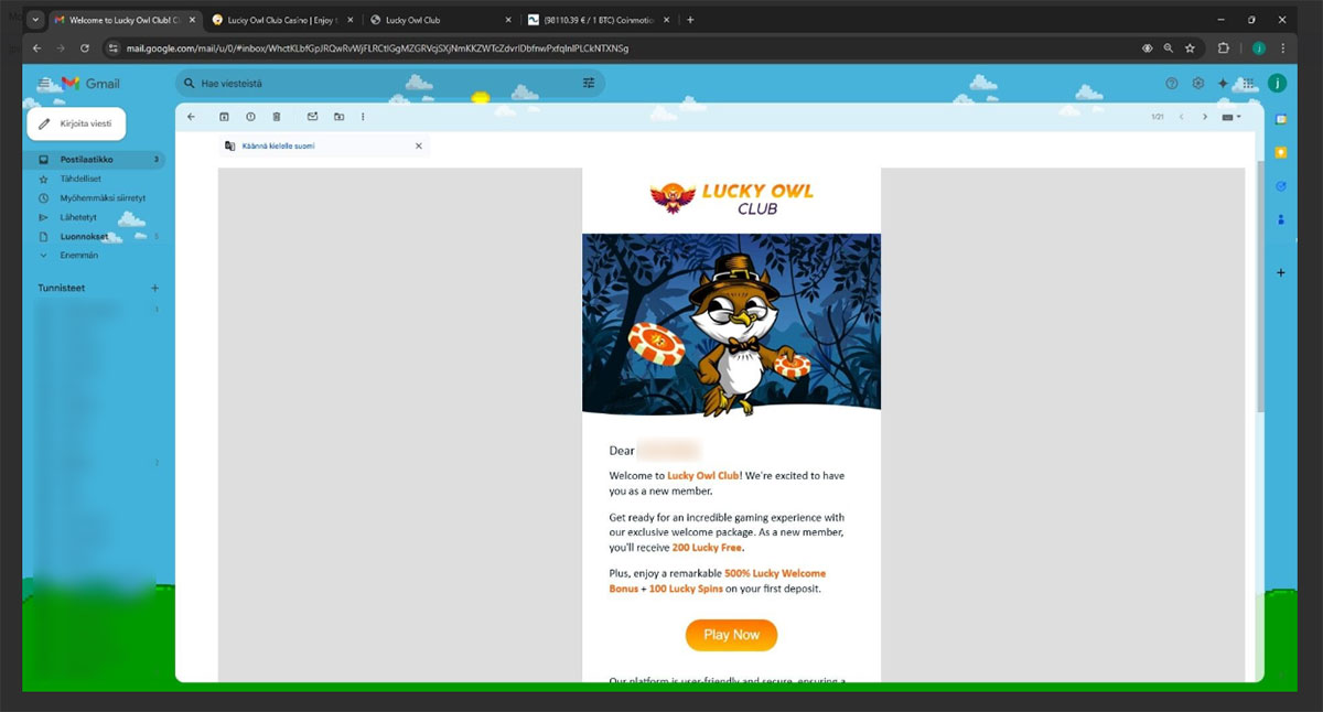 Lucky-Owl-Club-Casino-welcome-mail