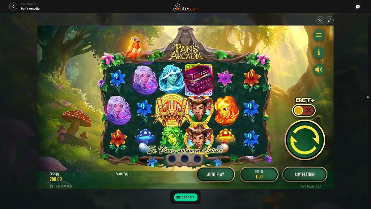 Screenshot der Excitewin Casino Spielhalle mit Slots und Live-Casino Bereich